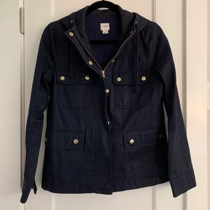J. Crew Factory Resin Coated Cotton Hooded Jacket